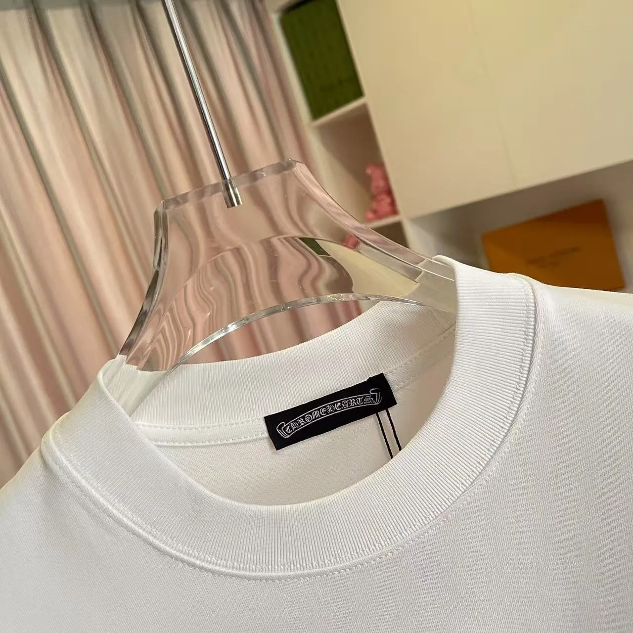 🅿️200 ch Cro* 2025 summer new style Sanskrit horseshoe cross cross vacuum embroidery short-sleeved t-shirt customized fabric 300g same style for men and women Size: S M L XL XXL Five codes Color: black white